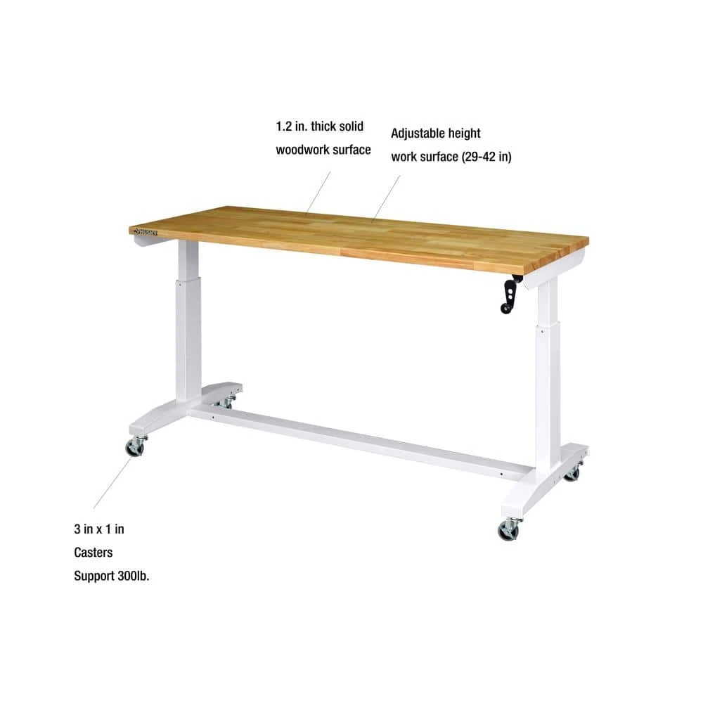 Husky 62 In. W X 24 In. D Adjustable Height White Worktable With Solid Wood Top 6 Husky 62 In. W X 24 In. D Adjustable Height White Worktable With Solid Wood Top - Image 4