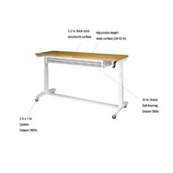 Husky 72 In. W X 24 In. D 2-Drawer Adjustable Height White Worktable With Solid Wood Top -Husky Tools Shop husky workbenches holt7202bj2 1d 1000