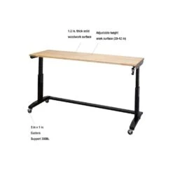 Husky 72 In. W X 24 In. D Adjustable Height Black Worktable With Solid Wood Top -Husky Tools Shop husky workbenches holt72xdb11 1d 1000