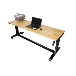 Husky 72 In. W X 24 In. D Adjustable Height Black Worktable With Solid Wood Top -Husky Tools Shop husky workbenches holt72xdb11 1f 1000