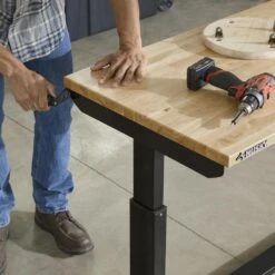 Husky 72 In. W X 24 In. D Adjustable Height Black Worktable With Solid Wood Top -Husky Tools Shop husky workbenches holt72xdb11 77 1000