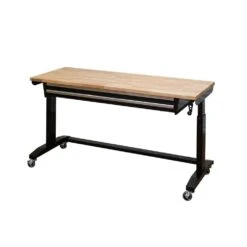 Husky 62 In. W X 24 In. D 2-Drawer Adjustable Height Black Workbench Table With Solid Wood Top -Husky Tools Shop husky workbenches hotl6202b12 1f 1000