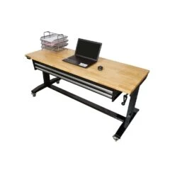 Husky 62 In. W X 24 In. D 2-Drawer Adjustable Height Black Workbench Table With Solid Wood Top -Husky Tools Shop husky workbenches hotl6202b12 77 1000