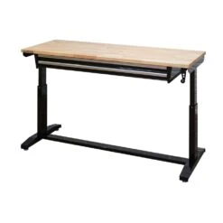 Husky 62 In. W X 24 In. D 2-Drawer Adjustable Height Black Workbench Table With Solid Wood Top -Husky Tools Shop husky workbenches hotl6202b12 c3 1000