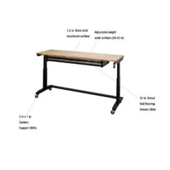 Husky 72 In. W X 24 In. D 2-Drawer Adjustable Height Black Workbench Table With Solid Wood Top 20 Husky 72 In. W X 24 In. D 2-Drawer Adjustable Height Black Workbench Table With Solid Wood Top -Husky Tools Shop husky workbenches hotl7202b12 1d 1000