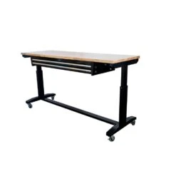 Husky 72 In. W X 24 In. D 2-Drawer Adjustable Height Black Workbench Table With Solid Wood Top 25 Husky 72 In. W X 24 In. D 2-Drawer Adjustable Height Black Workbench Table With Solid Wood Top -Husky Tools Shop husky workbenches hotl7202b12 1f 1000