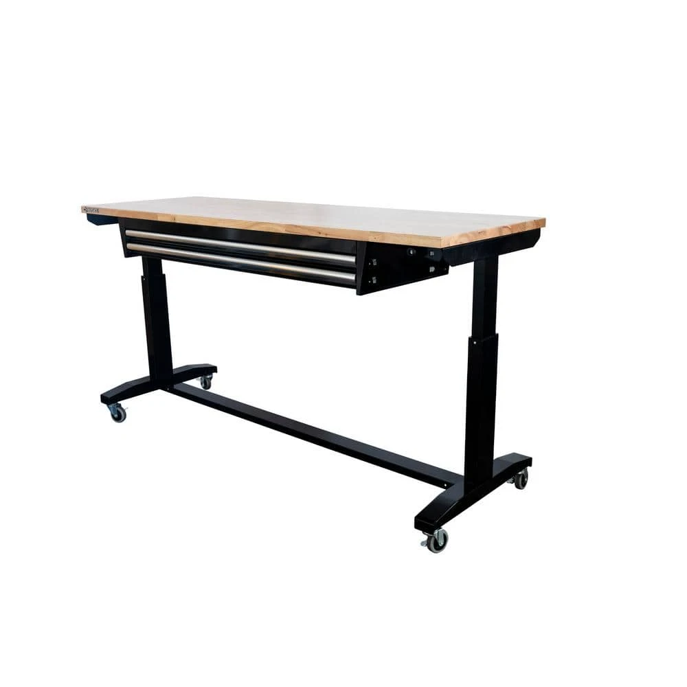 Husky 72 In. W X 24 In. D 2-Drawer Adjustable Height Black Workbench Table With Solid Wood Top 12 Husky 72 In. W X 24 In. D 2-Drawer Adjustable Height Black Workbench Table With Solid Wood Top - Image 10