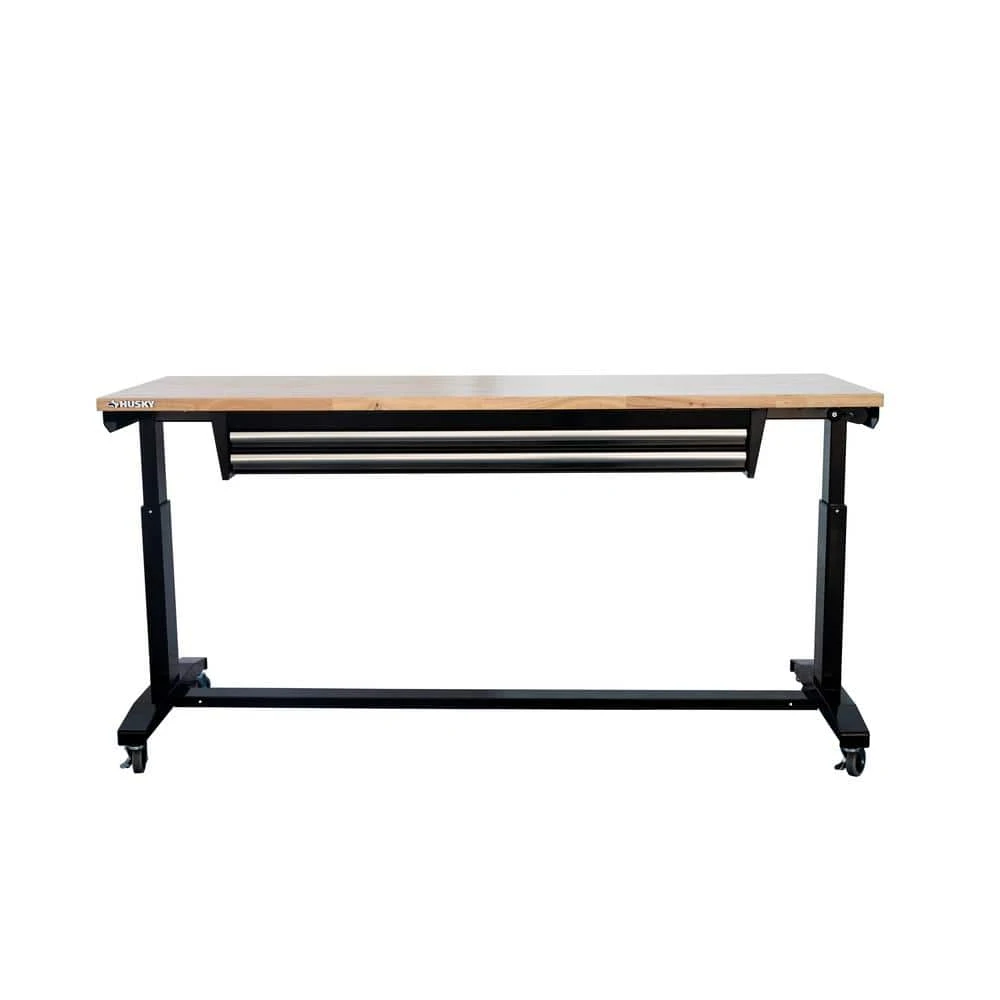 Husky 72 In. W X 24 In. D 2-Drawer Adjustable Height Black Workbench Table With Solid Wood Top 13 Husky 72 In. W X 24 In. D 2-Drawer Adjustable Height Black Workbench Table With Solid Wood Top - Image 11