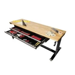 Husky 72 In. W X 24 In. D 2-Drawer Adjustable Height Black Workbench Table With Solid Wood Top 21 Husky 72 In. W X 24 In. D 2-Drawer Adjustable Height Black Workbench Table With Solid Wood Top -Husky Tools Shop husky workbenches hotl7202b12 66 1000