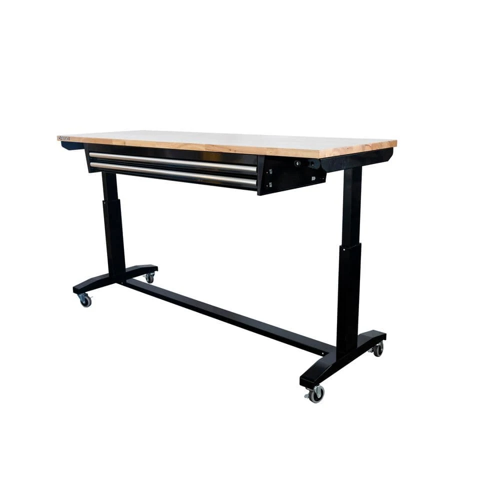 Husky 72 In. W X 24 In. D 2-Drawer Adjustable Height Black Workbench Table With Solid Wood Top 10 Husky 72 In. W X 24 In. D 2-Drawer Adjustable Height Black Workbench Table With Solid Wood Top - Image 8