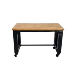 Husky 46 In. W X 24 In. Deep Adjustable Height Work Table With Solid Wood Top, Gloss Black -Husky Tools Shop husky workbenches howt46xdb12 4f 1000