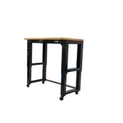 Husky 46 In. W X 24 In. Deep Adjustable Height Work Table With Solid Wood Top, Gloss Black -Husky Tools Shop husky workbenches howt46xdb12 76 1000