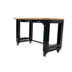 Husky 46 In. W X 24 In. Deep Adjustable Height Work Table With Solid Wood Top, Gloss Black -Husky Tools Shop husky workbenches howt46xdb12 c3 1000