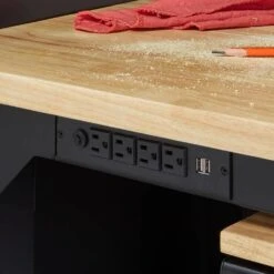 Husky 96 In. W X 23 In. D Adjustable Height Extra Wide Heavy Duty Black Workbench With Solid Wood Top -Husky Tools Shop husky workbenches htc1000014 1d 1000