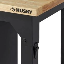 Husky 96 In. W X 23 In. D Adjustable Height Extra Wide Heavy Duty Black Workbench With Solid Wood Top -Husky Tools Shop husky workbenches htc1000014 66 1000