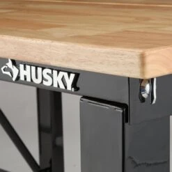 Husky Ready-To-Assemble 72 In. W X 24 In. D Folding Adjustable Height Solid Wood Top Workbench In Black -Husky Tools Shop husky workbenches wsh72fwb 77 1000