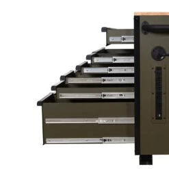 Husky Limited Edition 52 In. X 24.5 In. D 10-Drawer Army Green Mobile Workbench With Solid Wood Top -Husky Tools Shop matte army green husky tool cabinets h52mwc10army 44 1000