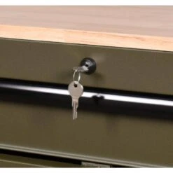 Husky Limited Edition 52 In. X 24.5 In. D 10-Drawer Army Green Mobile Workbench With Solid Wood Top -Husky Tools Shop matte army green husky tool cabinets h52mwc10army fa 1000