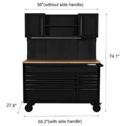 Husky 56 In. W X 27.6 In. D 10-Drawer Matte Black Heavy-Duty Mobile Workbench With Pegboard And Top Cabinets -Husky Tools Shop matte black husky mobile workbenches h56ultwsmb 40 1000