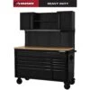 Husky 56 In. W X 27.6 In. D 10-Drawer Matte Black Heavy-Duty Mobile Workbench With Pegboard And Top Cabinets -Husky Tools Shop matte black husky mobile workbenches h56ultwsmb 64 1000