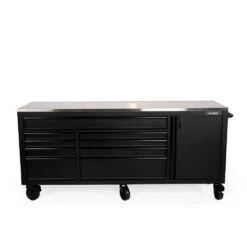 Husky 84 In. W X 24 In. D 9-Drawer Heavy-Duty Mobile Workbench With Stainless Steel Top In Matte Black -Husky Tools Shop matte black husky mobile workbenches hotc8409bb1m 1f 1000