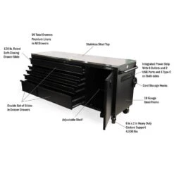 Husky 84 In. W X 24 In. D 9-Drawer Heavy-Duty Mobile Workbench With Stainless Steel Top In Matte Black -Husky Tools Shop matte black husky mobile workbenches hotc8409bb1m 77 1000