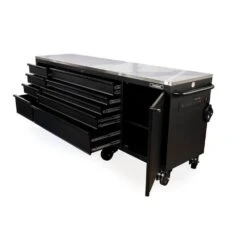 Husky 96 In. W X 24 In. D 9-Drawer Heavy-Duty Mobile Workbench With Stainless Steel Top In Matte Black -Husky Tools Shop matte black husky mobile workbenches hotc9609bb1m c3 1000