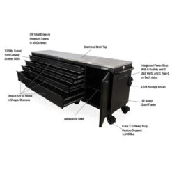 Husky 108 In. W X 24 In. D 9-Drawer Heavy-Duty Mobile Workbench With Stainless Steel Top In Matte Black -Husky Tools Shop matte black husky mobile workbenches hotca809bb1m 77 1000
