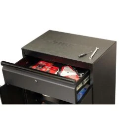 Husky 24 In. W X 33.3 In. H X 16 In. D Steel Freestanding Cabinet In Black -Husky Tools Shop matte black powder coating husky free standing cabinets g2401bb us2 c3 1000