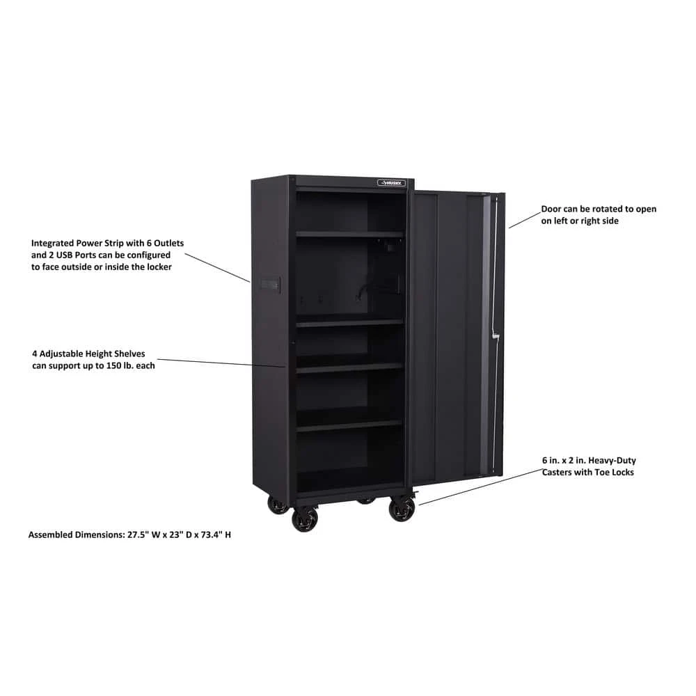 Husky Tool Storage 27 In. W X 23 In. D Heavy Duty Matte Black 4-Shelf Rolling Side Tool Locker 6 Husky Tool Storage 27 In. W X 23 In. D Heavy Duty Matte Black 4-Shelf Rolling Side Tool Locker - Image 4