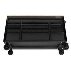Husky 61 In. W X 23 In. D Heavy Duty 15-Drawer Mobile Workbench Tool Chest With Solid Wood Top In Matte Black -Husky Tools Shop matte black with black trim husky mobile workbenches h61mwc15hp c 31 1000