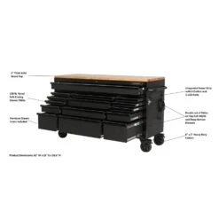 Husky 61 In. W X 23 In. D Heavy Duty 15-Drawer Mobile Workbench Tool Chest With Solid Wood Top In Matte Black -Husky Tools Shop matte black with black trim husky mobile workbenches h61mwc15hp c 40 1000