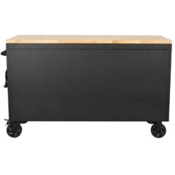Husky 61 In. W X 23 In. D Heavy Duty 15-Drawer Mobile Workbench Tool Chest With Solid Wood Top In Matte Black -Husky Tools Shop matte black with black trim husky mobile workbenches h61mwc15hp c 4f 1000
