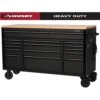 Husky 61 In. W X 23 In. D Heavy Duty 15-Drawer Mobile Workbench Tool Chest With Solid Wood Top In Matte Black -Husky Tools Shop matte black with black trim husky mobile workbenches h61mwc15hp c 64 1000