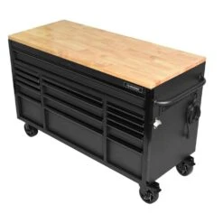 Husky 61 In. W X 23 In. D Heavy Duty 15-Drawer Mobile Workbench Tool Chest With Solid Wood Top In Matte Black -Husky Tools Shop matte black with black trim husky mobile workbenches h61mwc15hp c 77 1000
