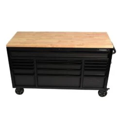 Husky 61 In. W X 23 In. D Heavy Duty 15-Drawer Mobile Workbench Tool Chest With Solid Wood Top In Matte Black -Husky Tools Shop matte black with black trim husky mobile workbenches h61mwc15hp c d4 1000
