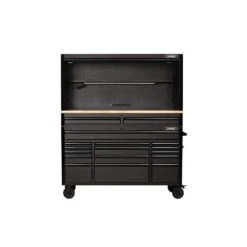 Husky 61 In. W X 23 In. D Heavy-Duty 17-Drawer Mobile Workbench Cabinet With Riser And Hutch In Matte Black -Husky Tools Shop matte black with black trim husky mobile workbenches h61mwc15hutch 1f 1000