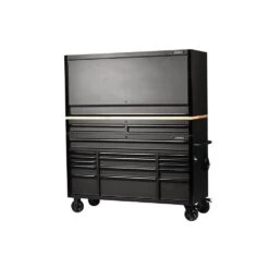 Husky 61 In. W X 23 In. D Heavy-Duty 17-Drawer Mobile Workbench Cabinet With Riser And Hutch In Matte Black -Husky Tools Shop matte black with black trim husky mobile workbenches h61mwc15hutch 4f 1000
