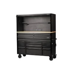 Husky 61 In. W X 23 In. D Heavy-Duty 17-Drawer Mobile Workbench Cabinet With Riser And Hutch In Matte Black -Husky Tools Shop matte black with black trim husky mobile workbenches h61mwc15hutch c3 1000