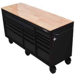Husky Heavy-Duty 72 In. W X 24 In. D 15-Drawer Matte Black Mobile Workbench Cabinet With Solid Wood Top -Husky Tools Shop matte black with black trim husky mobile workbenches h72mwc15blk 40 1000