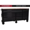 Husky Heavy-Duty 72 In. W X 24 In. D 15-Drawer Matte Black Mobile Workbench Cabinet With Solid Wood Top -Husky Tools Shop matte black with black trim husky mobile workbenches h72mwc15blk 64 1000
