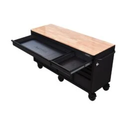 Husky Heavy-Duty 72 In. W X 24 In. D 15-Drawer Matte Black Mobile Workbench Cabinet With Solid Wood Top -Husky Tools Shop matte black with black trim husky mobile workbenches h72mwc15blk fa 1000