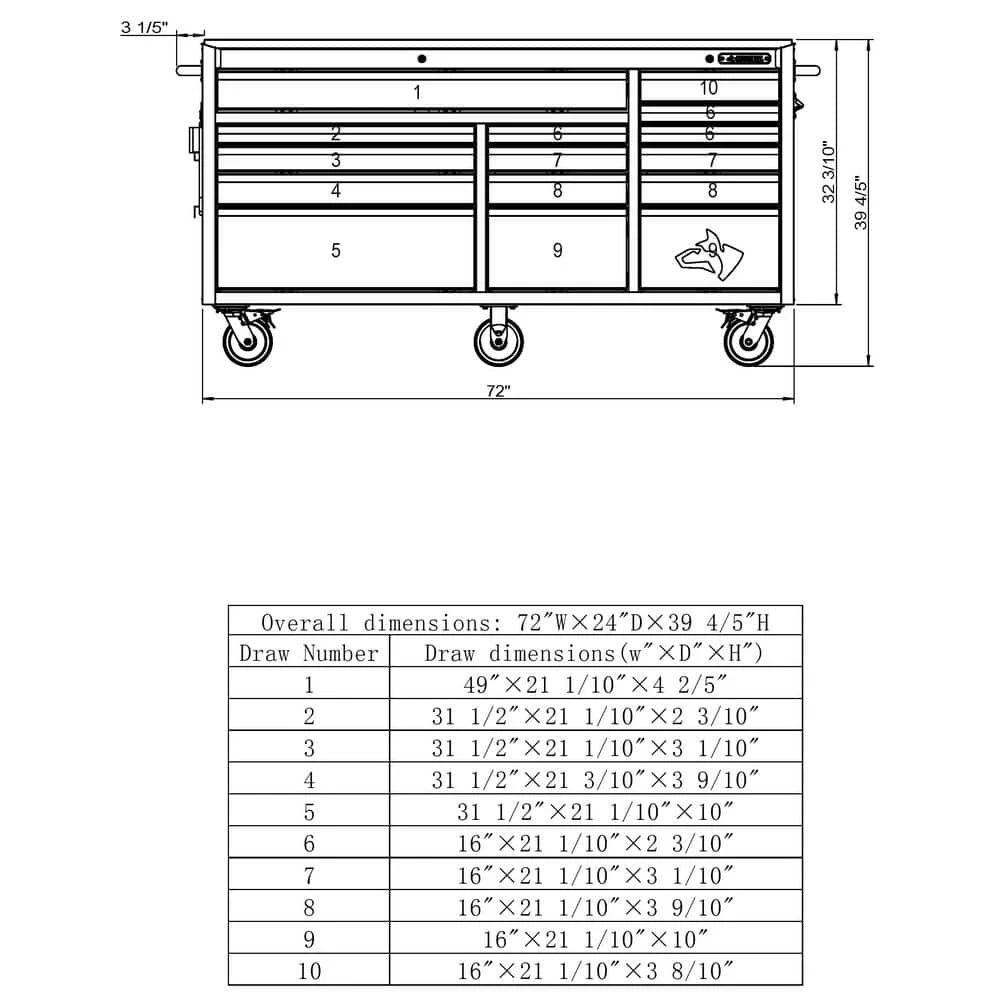 Husky 72 In. W X 24 In. D Heavy Duty 15-Drawer Mobile Workbench Cabinet Chest With Stainless Steel Top In Matte Black 13 Husky 72 In. W X 24 In. D Heavy Duty 15-Drawer Mobile Workbench Cabinet Chest With Stainless Steel Top In Matte Black - Image 11