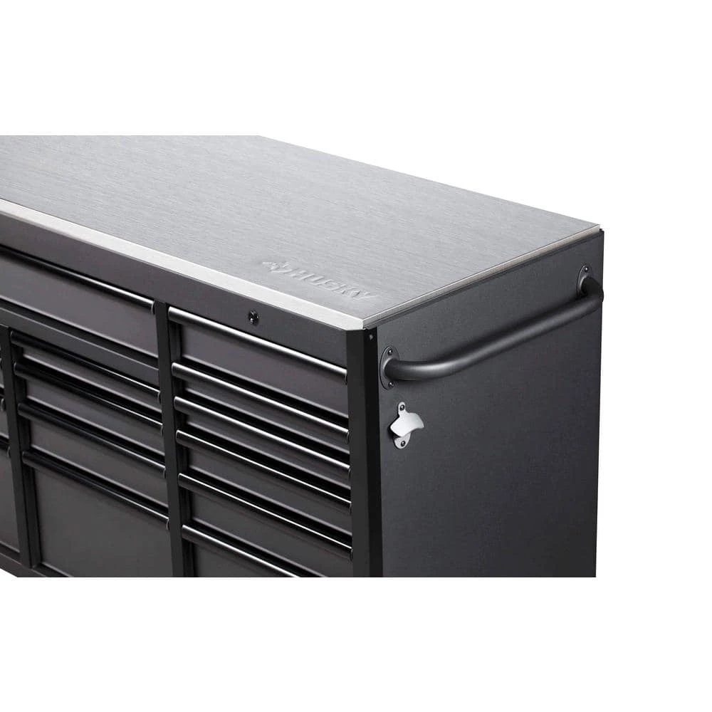 Husky 72 In. W X 24 In. D Heavy Duty 15-Drawer Mobile Workbench Cabinet Chest With Stainless Steel Top In Matte Black 9 Husky 72 In. W X 24 In. D Heavy Duty 15-Drawer Mobile Workbench Cabinet Chest With Stainless Steel Top In Matte Black - Image 7