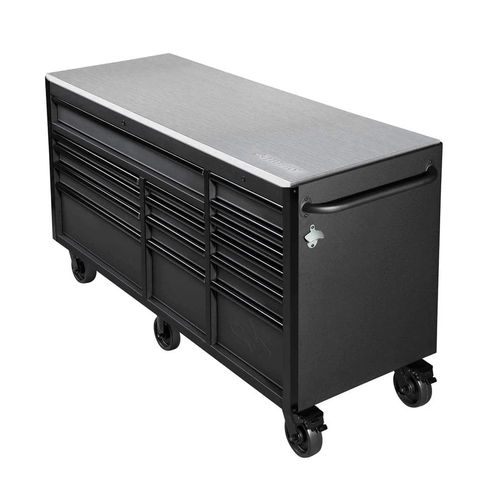 Husky 72 In. W X 24 In. D Heavy Duty 15-Drawer Mobile Workbench Cabinet Chest With Stainless Steel Top In Matte Black 11 Husky 72 In. W X 24 In. D Heavy Duty 15-Drawer Mobile Workbench Cabinet Chest With Stainless Steel Top In Matte Black - Image 9