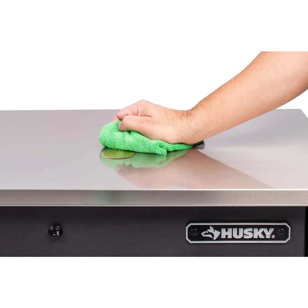 Husky 72 In. W X 24 In. D Heavy Duty 15-Drawer Mobile Workbench Cabinet Chest With Stainless Steel Top In Matte Black 6 Husky 72 In. W X 24 In. D Heavy Duty 15-Drawer Mobile Workbench Cabinet Chest With Stainless Steel Top In Matte Black - Image 4