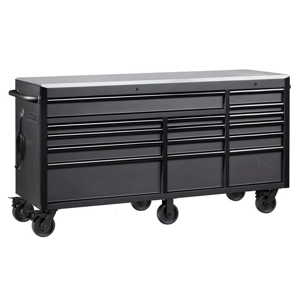Husky 72 In. W X 24 In. D Heavy Duty 15-Drawer Mobile Workbench Cabinet Chest With Stainless Steel Top In Matte Black 7 Husky 72 In. W X 24 In. D Heavy Duty 15-Drawer Mobile Workbench Cabinet Chest With Stainless Steel Top In Matte Black - Image 5