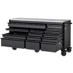 Husky 72 In. W X 24 In. D Heavy Duty 15-Drawer Mobile Workbench Cabinet Chest With Stainless Steel Top In Matte Black 14 Husky 72 In. W X 24 In. D Heavy Duty 15-Drawer Mobile Workbench Cabinet Chest With Stainless Steel Top In Matte Black -Husky Tools Shop matte black with black trim husky mobile workbenches h72mwc15dl e1 1000