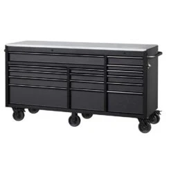Husky Heavy-Duty 72 In. W15-Drawer Matte Black Mobile Workbench Cabinet With Stainless Steel Top