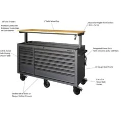 Husky Tool Storage 62 In. W Heavy Duty Matte Black Mobile Workbench Cabinet With Adjustable Height Wood Top -Husky Tools Shop matte black with black trim husky mobile workbenches holc6214bb1mys a0 1000